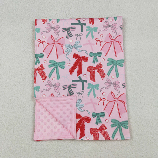 Baby Girl Toddler Green Red Bows Christmas Blanket RTS