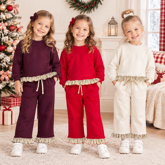 Sibling Baby Girls Kids Long Sleeves Shirts Pockets Pants Sets Sweatsuit Cotton Clothes RTS