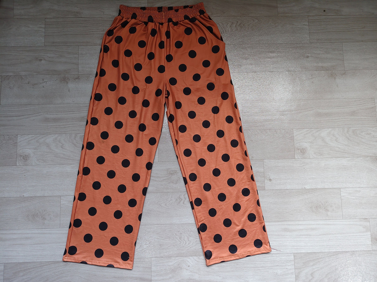 ( No moq ) Preorder Adult Women Dots Pockets Brown Pants Bottom Clothes
