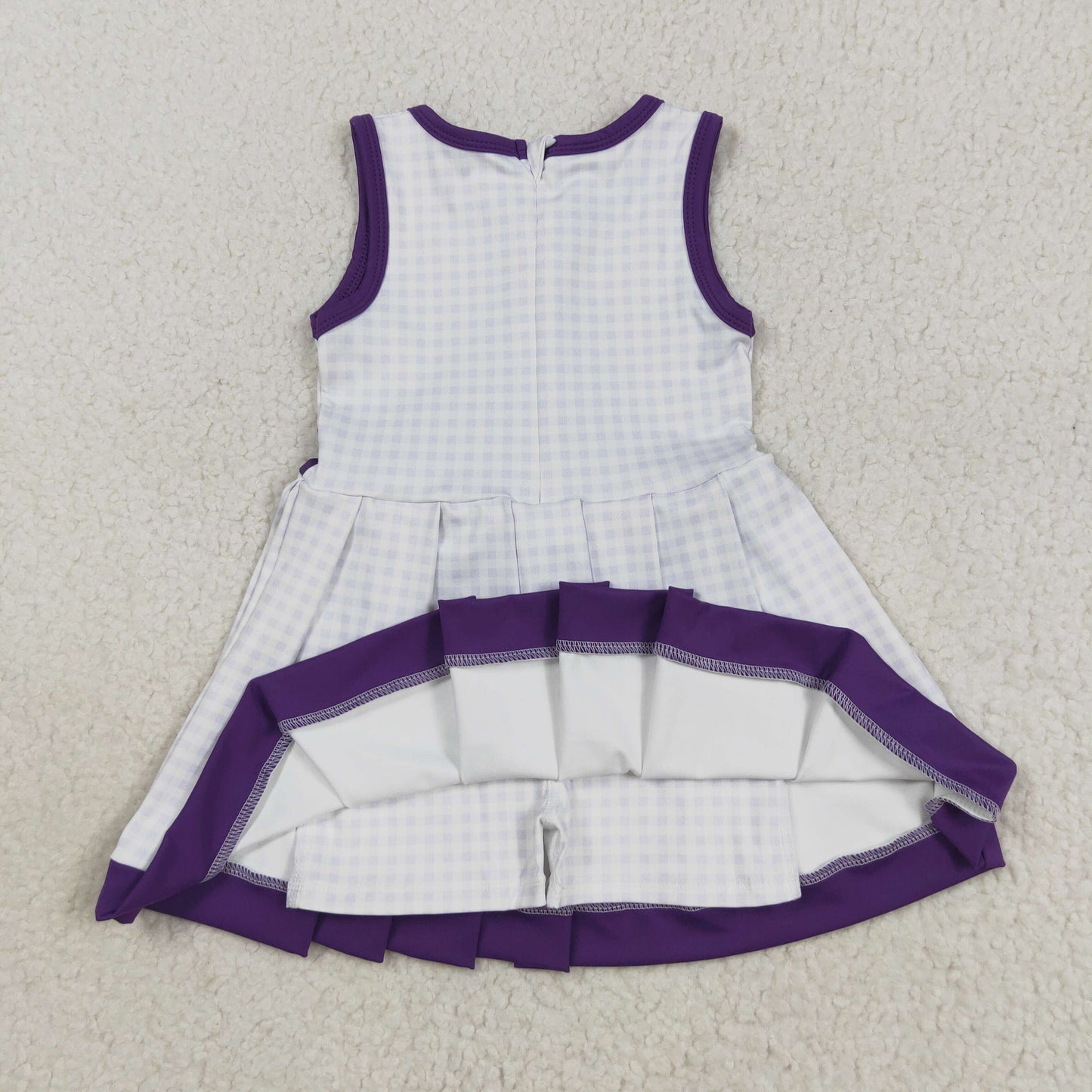 Baby Girl Sleeveless Purple Plaid Summer Yoga Active Zipper Shorts Knee Length Dress RTS