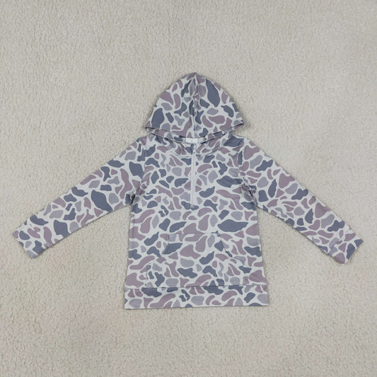 Baby Boys Kids Grey Camo Long Sleeves Pocket Hoodie Zipper Shirt Tops RTS