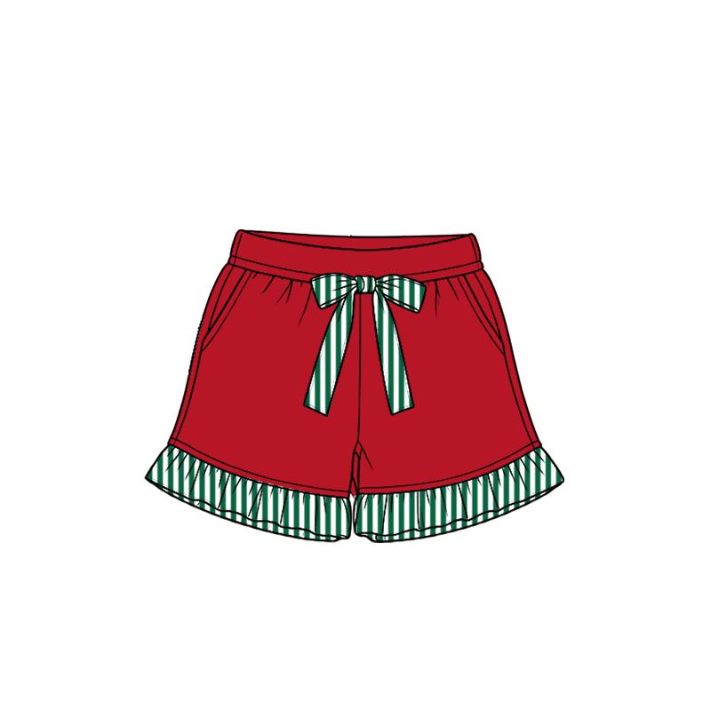 ( Moq 5 ) Preorder Baby Girls Kids Bows Pockets Ruffle Shorts Bottoms Red Clothes