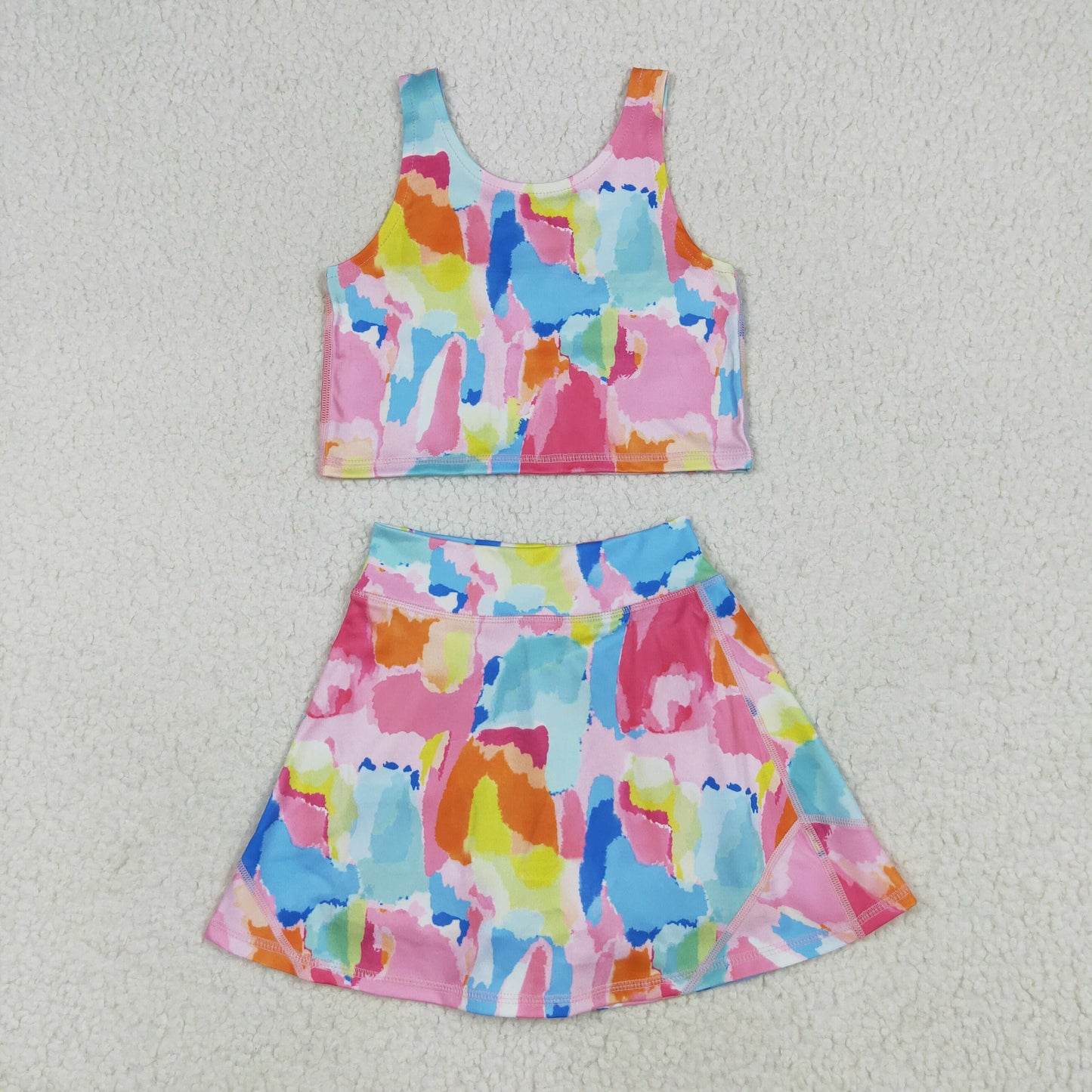 Baby Girl Sleeveless Tie Dye Vest Tops Short Skirt Skort Yoga Active Set RTS
