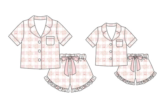 ( Moq 5 Each Style ) Baby Girl Adult Women Flower Boots Shirt Shorts Sibling Mommy And Me Family Pajamas Sets