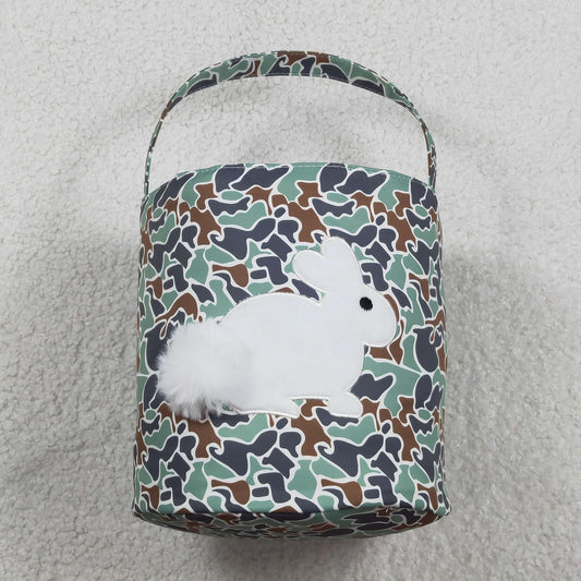 Baby Kids Embroidery Rabbit Green Camo Print Basket Easter Bag RTS