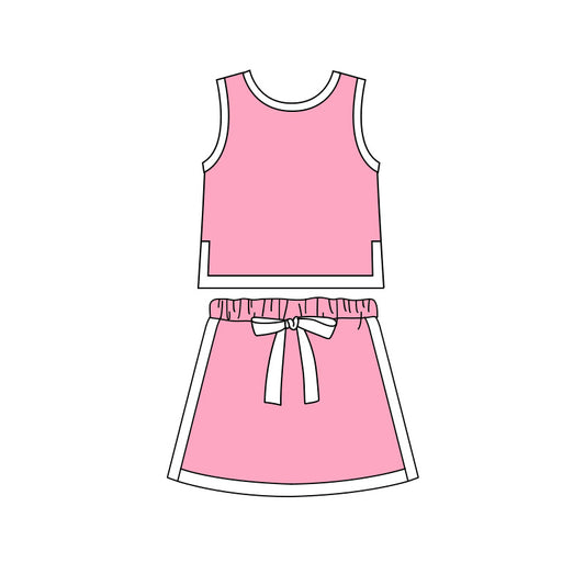 ( Moq 5 ) Preorder Baby Girls Kids Sleeveless Pink Tops Skirt Shorts Cotton Set