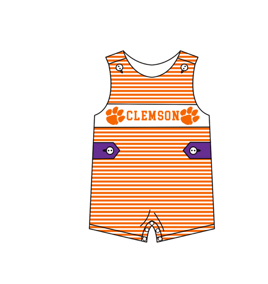 ( Moq 5 ) Baby Boys Kids Sleeveless Orange Stripes Team Summer Romper