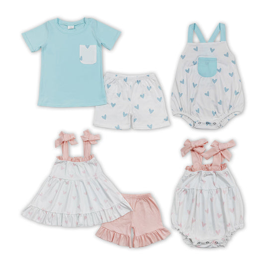 Baby Boy Girl Valentines Hearts Sibling Romper Clothes Set