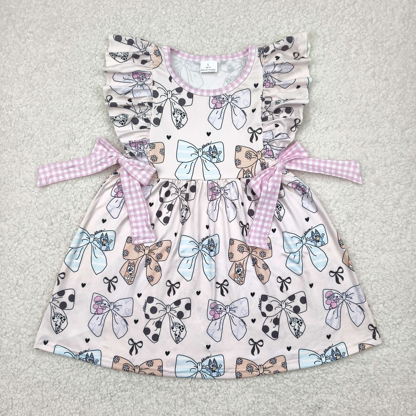 Baby Girl Short Sleeves Dogs Bows Hearts Knee Length Dress RTS