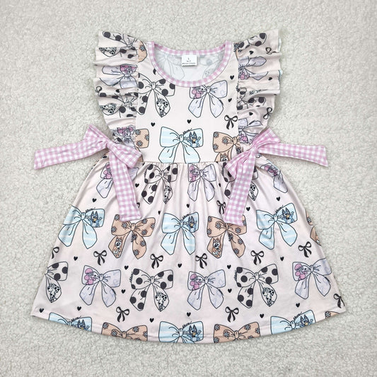 Baby Girl Short Sleeves Dogs Bows Hearts Knee Length Dress RTS