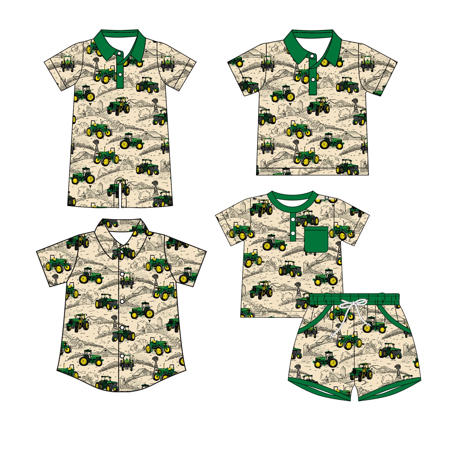 ( Moq 5 Each Style ) Sibling Baby Boys Kids Short Sleeves Tractors Farm Shirts Set Romper Clothes
