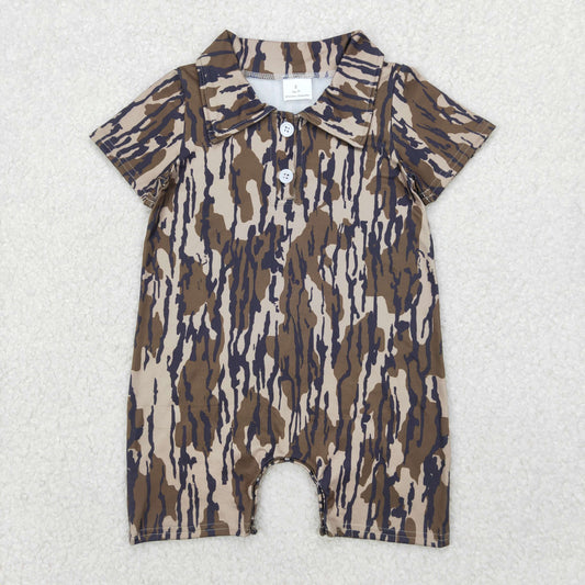 Baby Boy Infant Camo Short Sleeves Buttons Romper RTS