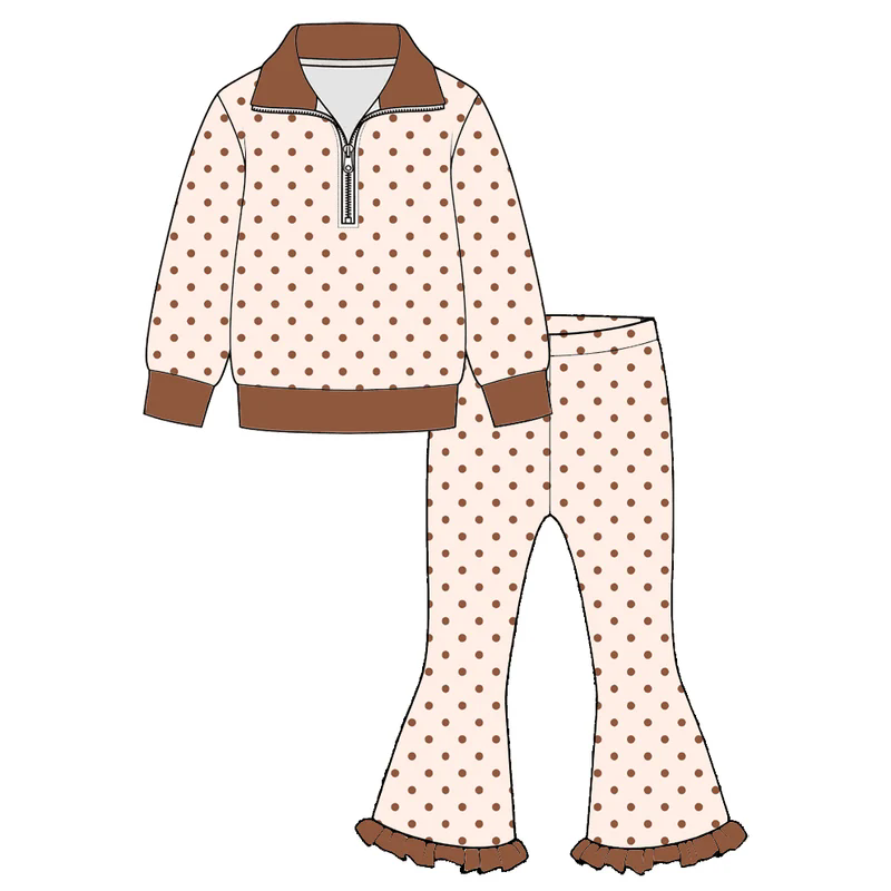 (Moq 5 ) Preorder Baby Girls Kids Long Sleeves Zipper Shirts Pants Sets Clothes RTS