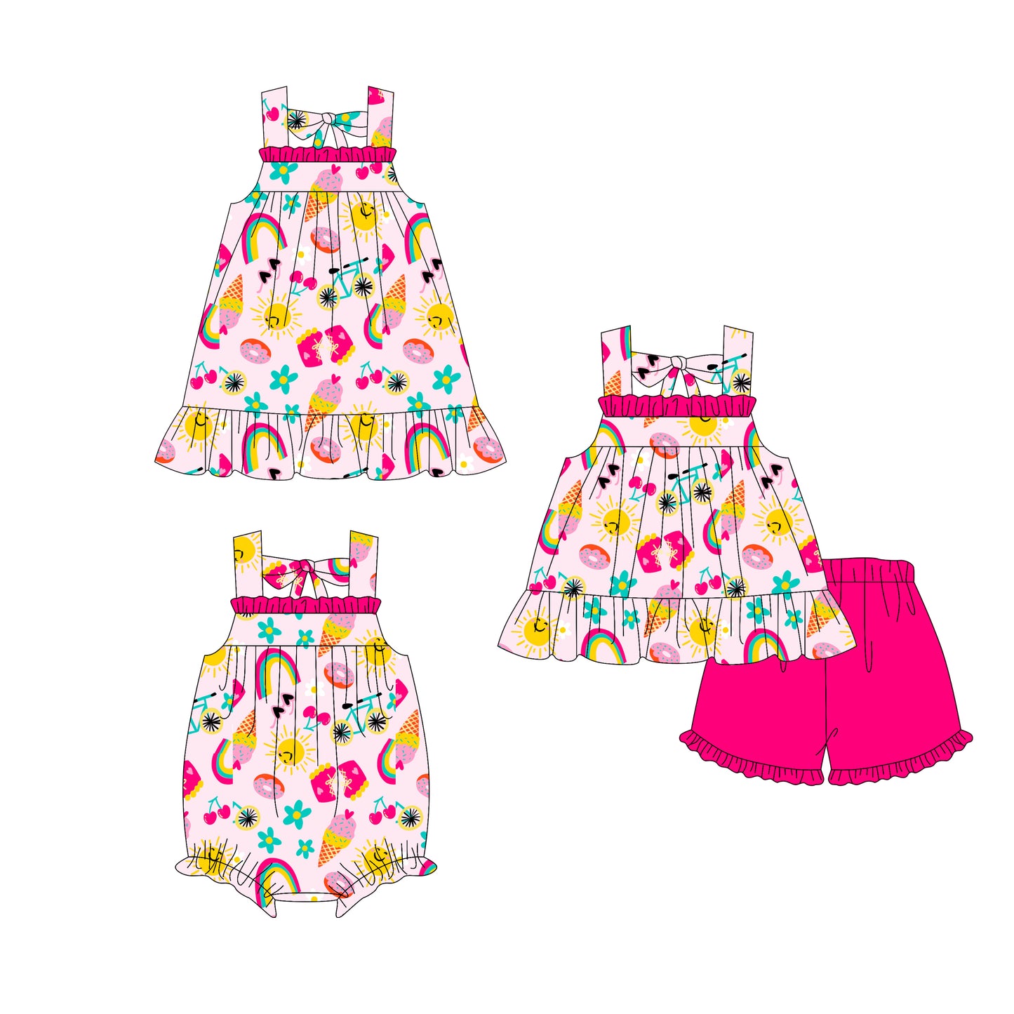 ( Moq 5 Each Style ) Sibling Baby Girls Kids Sleeveless Summer Romper Dress Set