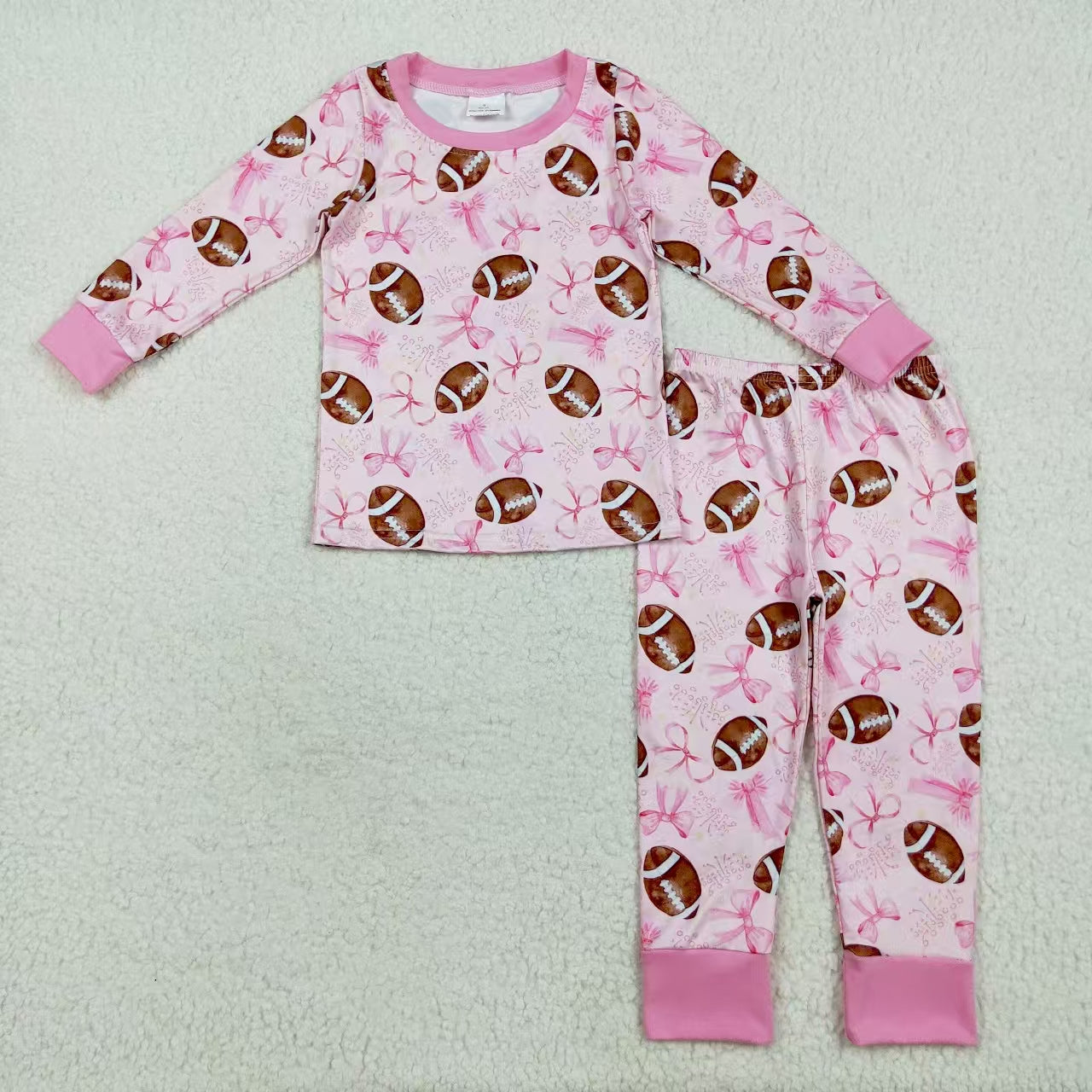 Baby Girl Toddler Long Sleeves Football Bows Sibling Pink Romper Set Clothes RTS