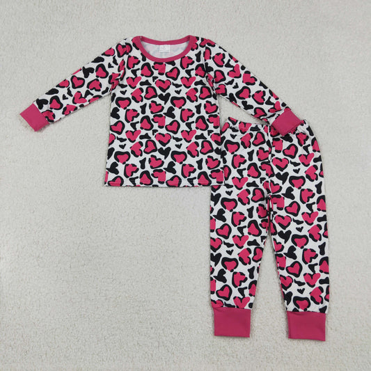 Baby Girls Kids Pink Hearts Leopard Shirt Pants Valentine's Day Pajamas Clothes Set