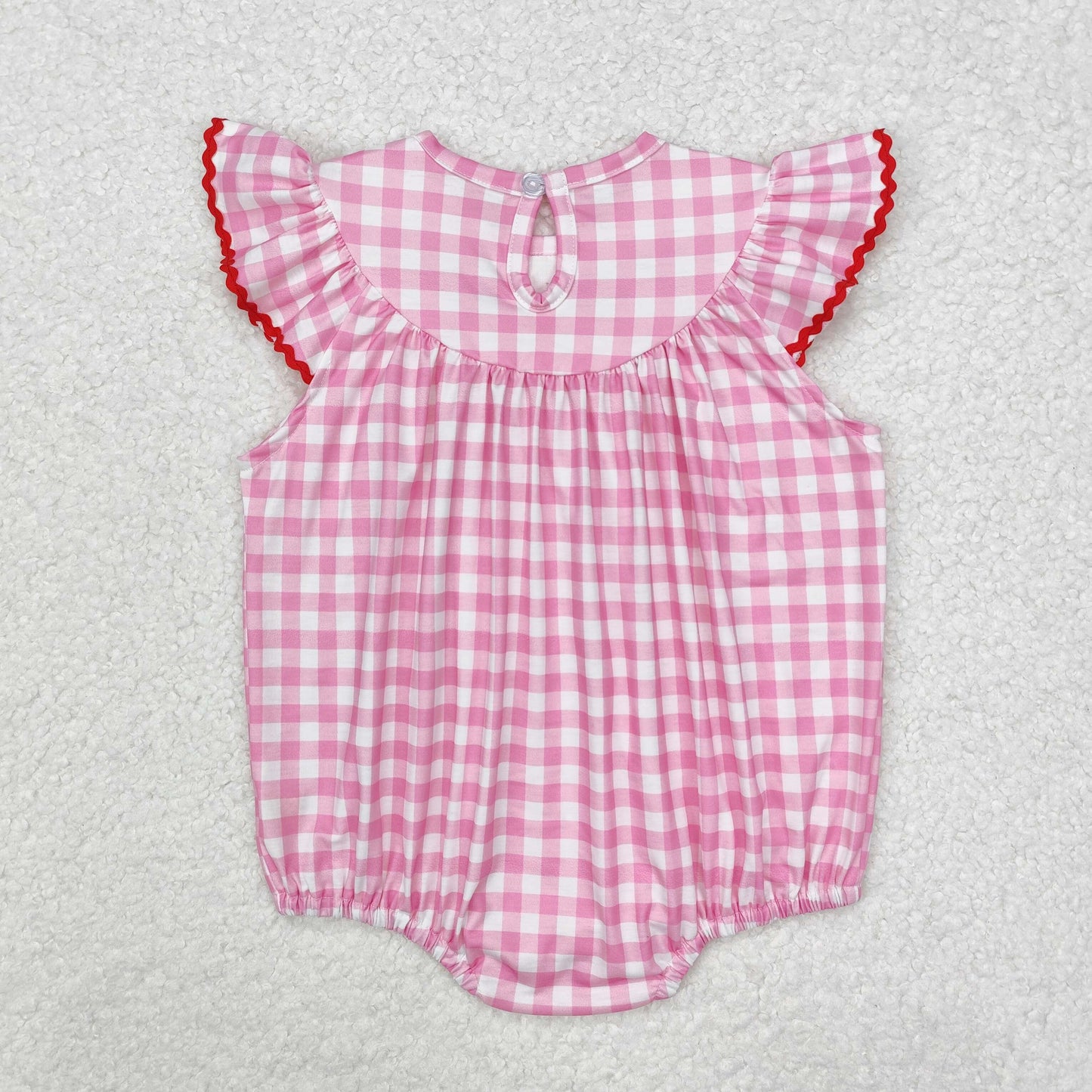 Baby Girl Infant Embroidery Valentines Hearts Bow Pink Plaid Smocked Bubble Romper