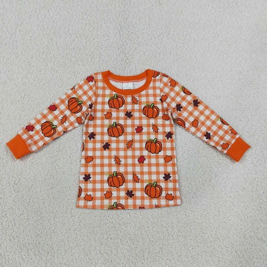 Baby Boys Kids Long Sleeves Pumpkins Plaid Shirt Fall Tops Clothes RTS