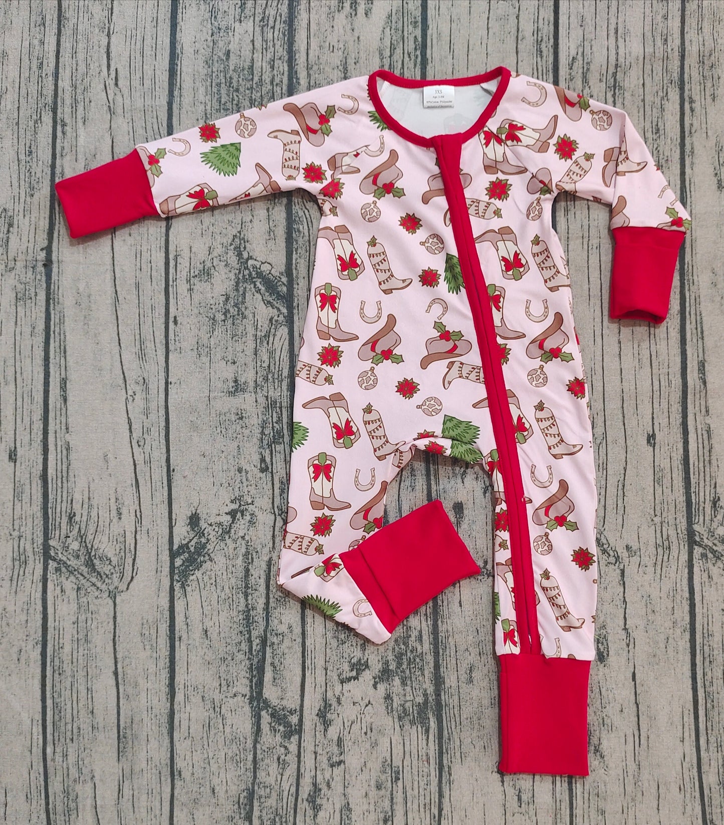 Baby Girl Long Sleeves Bows Boots Western Christmas Zipper Romper RTS