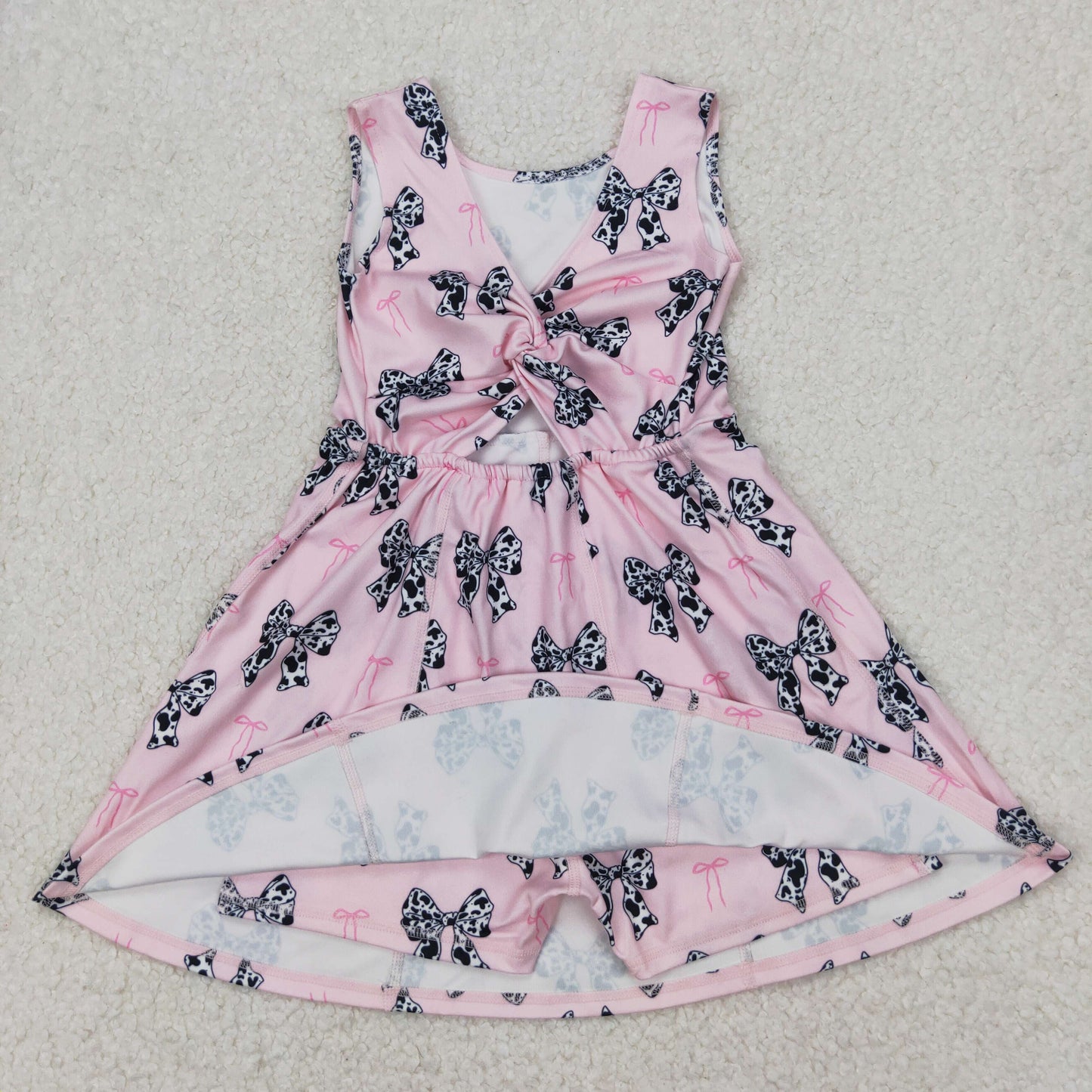 Baby Girl Sleeveless Bows Leopard Flower Sibling Yoga Active Kids Wear Dress RTS