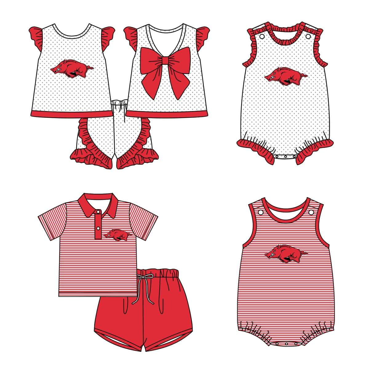 Baby Boy Girl Pig Team Red Sibling Summer Romper Set ( Moq 5 Each Style )