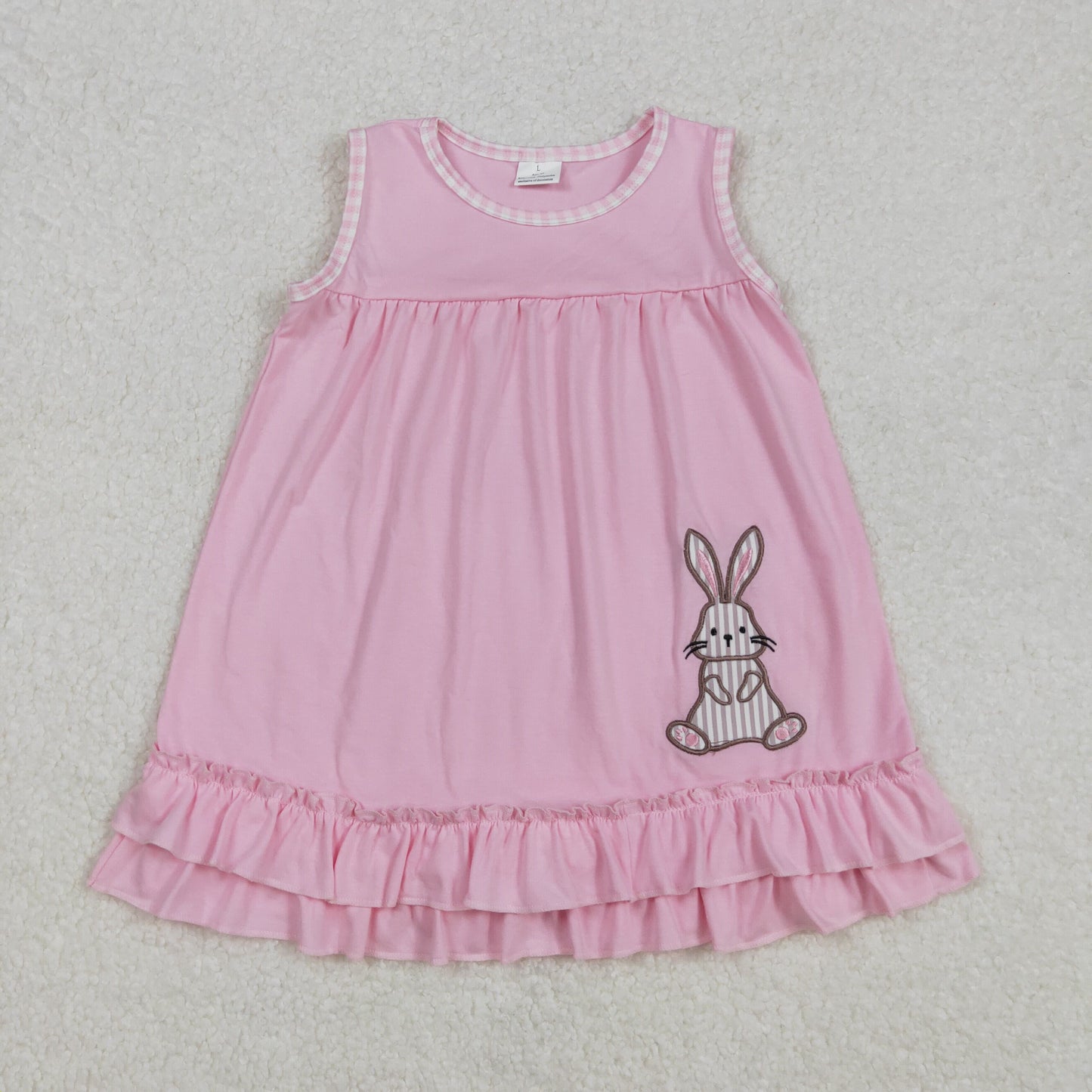 Baby Girl Sleeveless Embroidery Easter Rabbit Ruffle Knee Length Pink Dress RTS