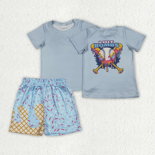 Baby Boys Kids Blue Short Sleeves Baseball Shirt Sprinkles Shorts Set Team Clothes RTS
