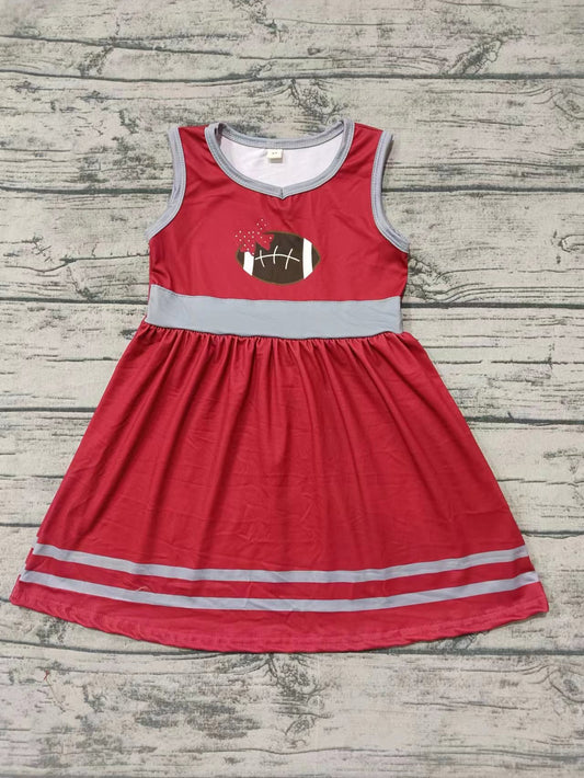 Baby Girl Sleeveless Team Football Knee Length Grey Red Dress Moq 5