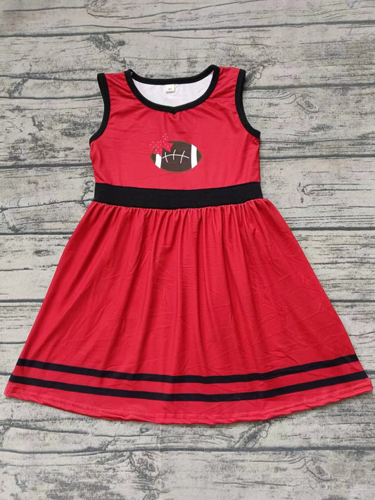 Baby Girl Sleeveless Team Football Knee Length Black Red Dress Moq 5