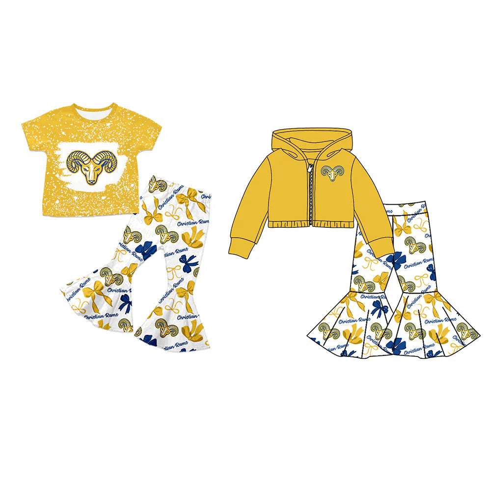 ( Moq 5 each style ) Baby Girl Team Sibling Rams Bows Dress Set 7.24