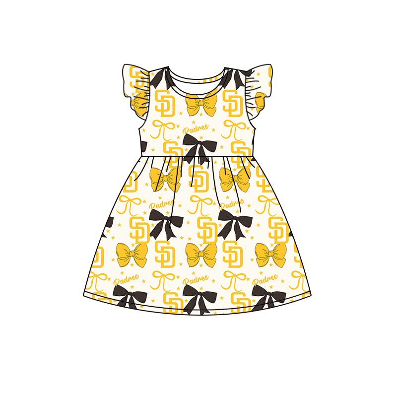 ( Moq 5 each style ) Baby Boy Girl Toddler Team Bows Yellow Sibling Dress Set 6.17
