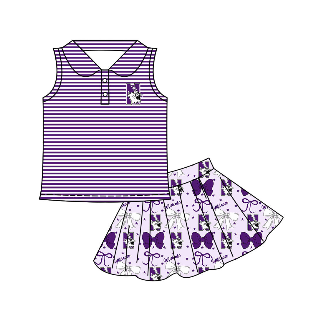 ( Moq 5 each style ) Baby Boy Girl Toddler Cats Team Purple Bows Sibling Shirt Dress Set