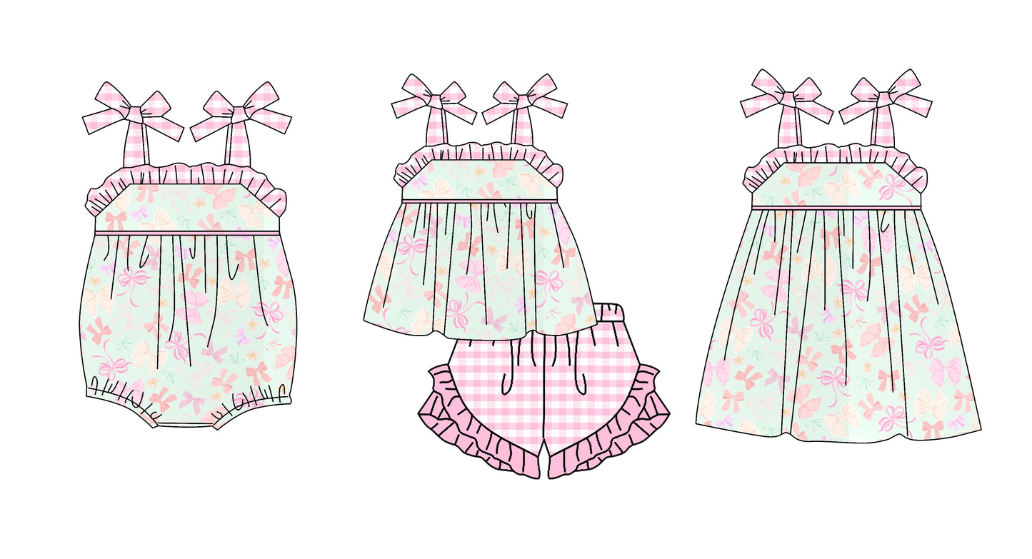 ( Moq 5 Each Style ) Sibling Baby Girls Kids Bows Plaid Romper Dress Set Summer Clothes