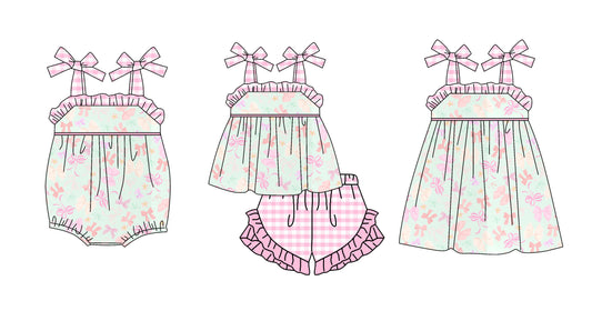 ( Moq 5 Each Style ) Sibling Baby Girls Kids Bows Plaid Romper Dress Set Summer Clothes