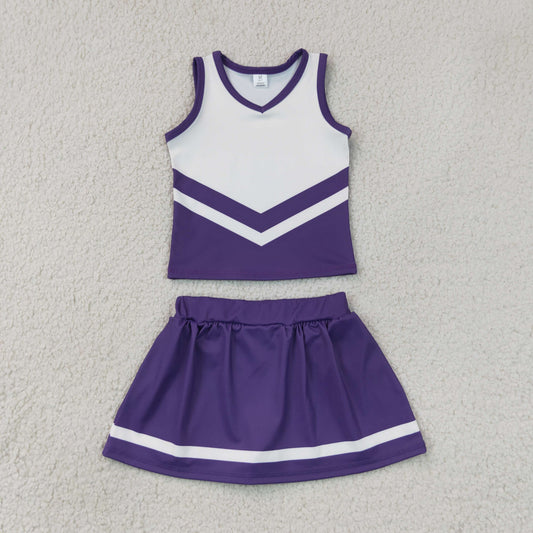 Baby Girls Kids Sleeveless Tops Purple Skirt Shorts Set Yoga Team Clothes RTS