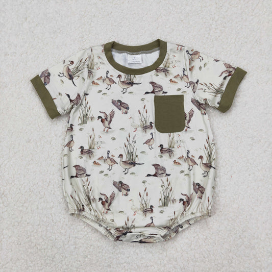Baby Boy Infant Short Sleeves Ducks Pocket Bubble Romper RTS