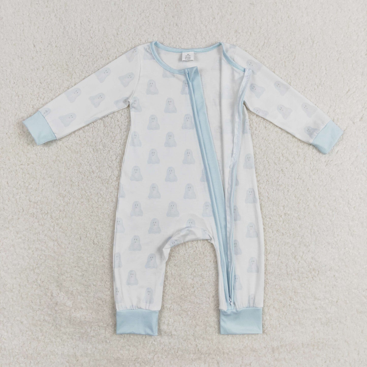 Baby Infant Boy Halloween Blue Ghost Zipper Romper