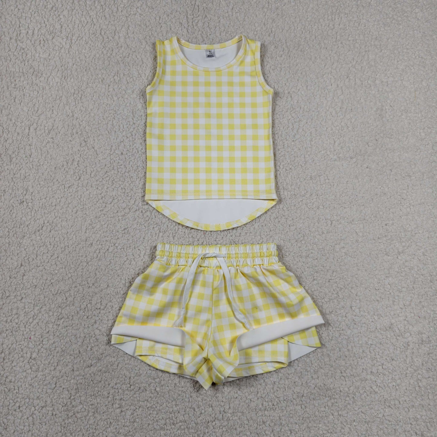 Sibling Baby Girls Kids Sleeveless Plaid Tops Shorts Sets Yoga Active Summer Clothes RTS