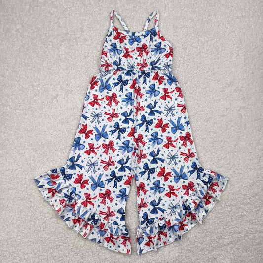 Baby Girl Straps Red Blue Bows July 4th Ruffle Pants Jumpsuit RTS