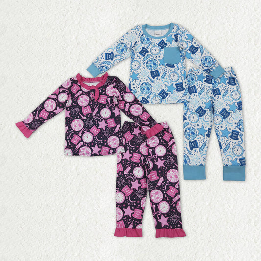 Sibling Boys Girls Kids Long Sleeves Shirt Pants Happy New Year Pajamas Set RTS