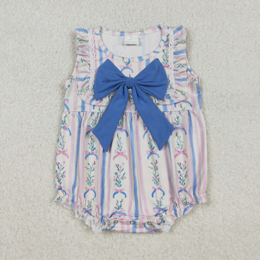 Baby Girls Infant Flower Bows Stripes Summer Bubble Romper RTS