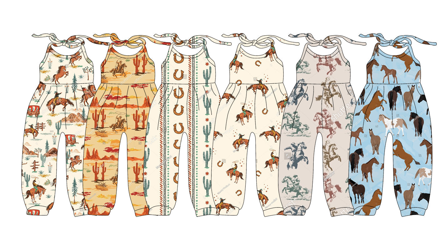 Baby Girl Straps Western Rodeo Horse Sibling Jumpsuit ( Moq 5 Each Style ) 2.28