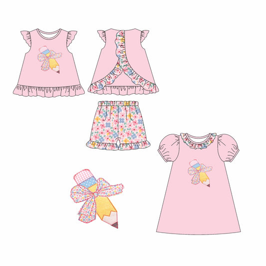 Baby Girl Back To School Pencil Bow Pink Sibling Dress Set ( Moq 5 Each Style ) 2.12