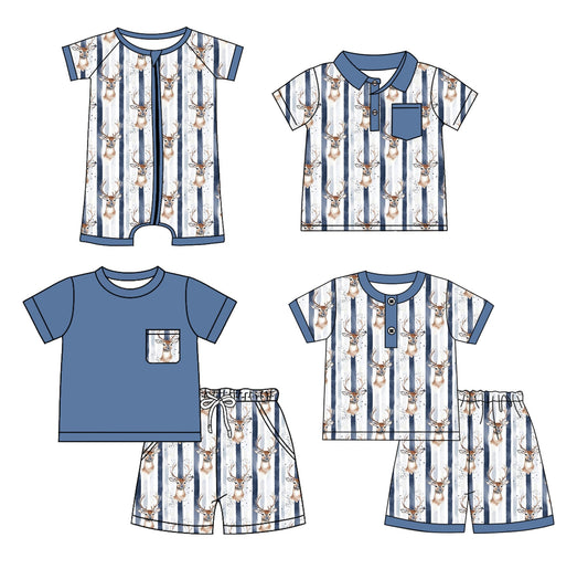 Baby Boy Short Sleeves Deer Stripes Sibling Romper Shirt Set ( Moq 5 Each Style ) 3.4