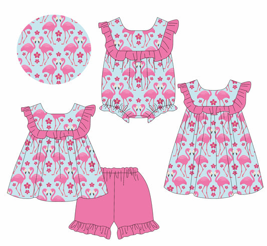 Baby Girl Short Sleeves Flower Ruffle Sibling Romper Dress Set ( Moq 5 Each Style ) 3.20