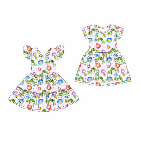 ( Moq 5 Each Style ) Baby Girl Short Sleeves Back To School Flower Sibling Dress 4.17