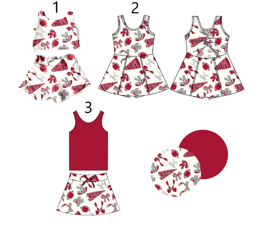 Baby Girl Cheer Football Bows Red Sibling Dress Set ( Moq 5 Each Style ) 1.16