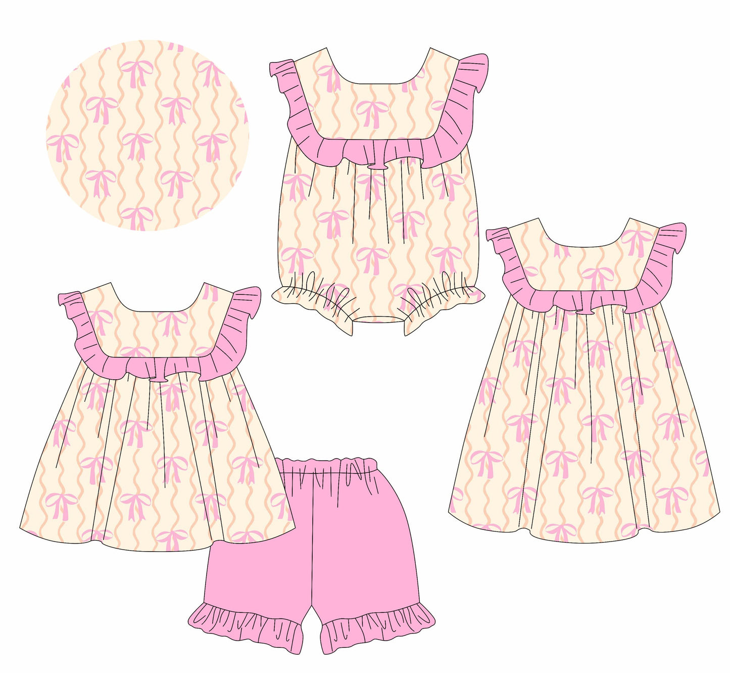 Baby Girl Bows Ruffle Sibling Romper Dress Set ( Moq 5 Each Style ) 2.15