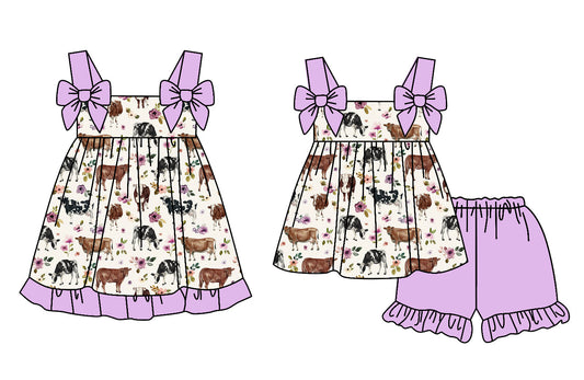 Baby Girl Straps Bows Cows Flower Sibling Dress Set ( Moq 5 Each Style ) 3.21