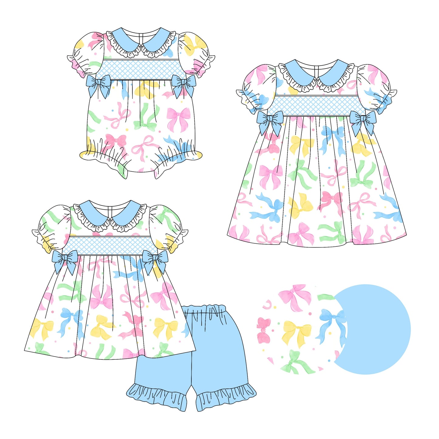 Baby Girl Short Sleeves Colorful Bows Sibling Romper Dress Set ( Moq 5 Each Style ) 3.14